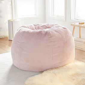 Large Faux Fur Blush Bean Bag Chair Slipcover Only