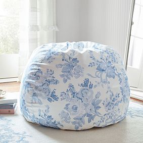 Large LoveShackFancy Garden Damask Blue Bean Bag Chair Slipcover Only