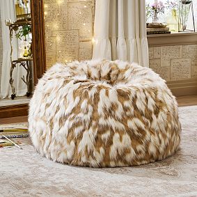Large Statement Faux Fur Multicolour Bean Bag Chair Slipcover Only
