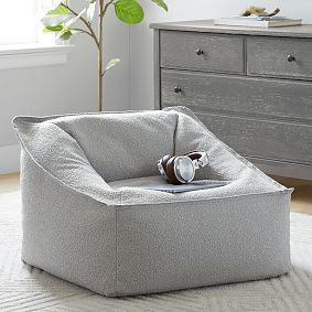 Large Chunky Boucle Mist Grey Modern Bean Bag Lounger