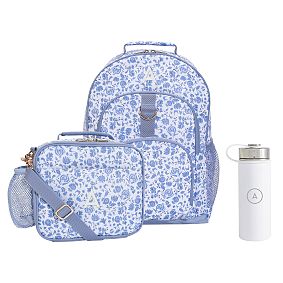 Gear-Up Blue Ditsy Backpack and Cold Pack Lunch Box Bundle, Set of 3