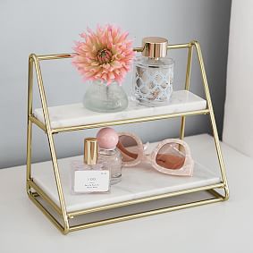 Marble and Gold Tiered Beauty Organizer