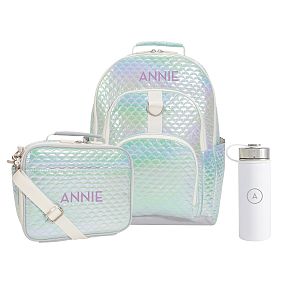 Gear-Up Aqua Scallop Holograph Backpack and Cold Pack Lunch Box Bundle, Set of 3