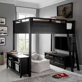 Hampton Full Loft Bed with Media &amp; Bookcase Set