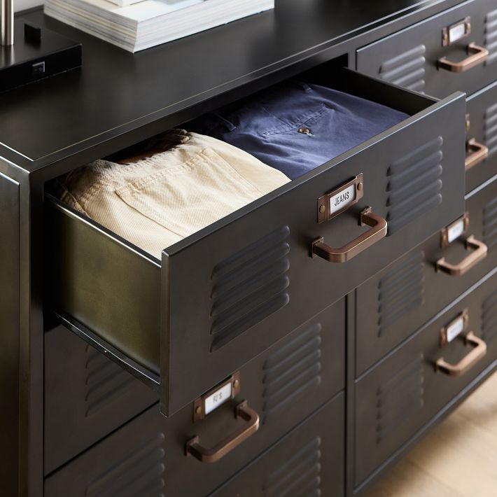 Locker 8-Drawer Wide Dresser, Gray Metal Locker 8-Drawer Wide Dresser, Gray Metal