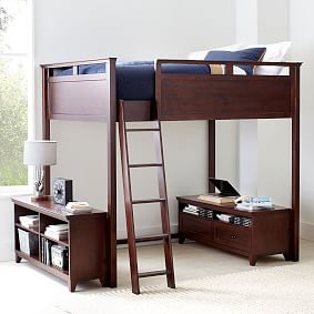 Hampton Full Loft Bed with Media &amp; Bookcase Set