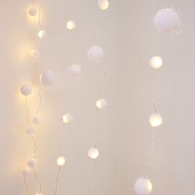 Iridescent Pom-Pom Curtain String Lights