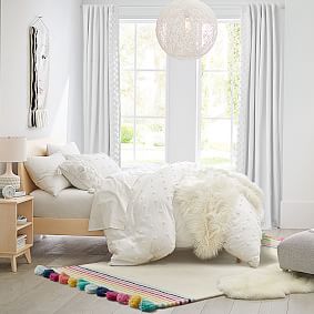 Tufted Pom Border Blackout Curtain Set