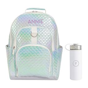 Gear-Up Aqua Scallop Holograph Backpack &amp; Water Bottle Bundle