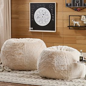 Polar Bear Faux Fur Ivory Bean Bag Chair Slipcover Only