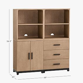 Kearny Double Bookcase with Cubbies &amp; Mixed Cabinets (49&quot;)