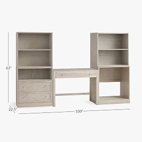 Stack Me Up Desk &amp; Bookcase with Cubbies, Drawers and Fridge Storage Set (100")