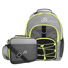 Colour Block Backpack and Cold Pack Lunch Box Bundle, Yellow and Grey