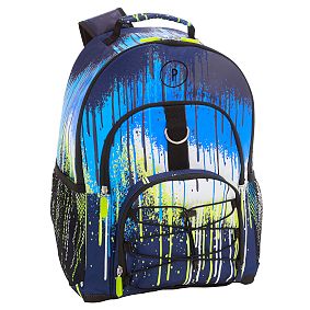 Drip Painting Blue Backpack and Solid White Slim Water Bundle