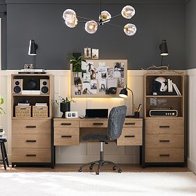 Kearny Smart Storage Desk &amp; Bookcase with Cubbies and Drawers Set (106")