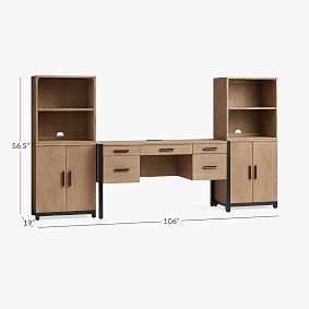 Kearny Smart Storage Desk &amp; Cubby and Cabinet Bookcase Set (106")