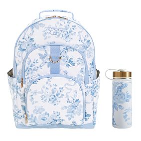 LoveShackFancy Damask Blue Backpack and Slim Water Bottle Bundle
