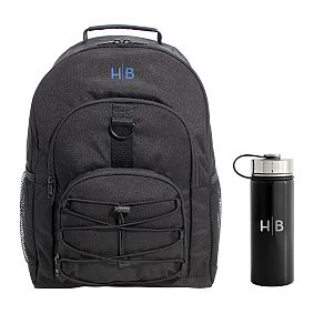 Solid Black Backpack and Solid Black Slim Water Bottle Bundle
