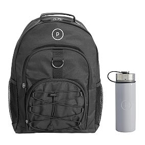 Charcoal Backpack and Solid Gray Slim Water Bottle Bundle