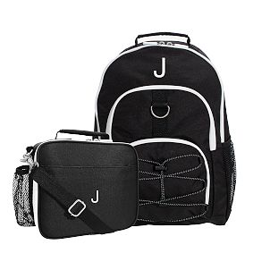 Colour Block Backpack and Cold Pack Lunch Box Bundle, Black and White