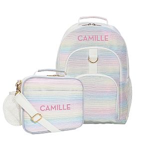 Gear-Up Metallic Ombre Stripes Backpack &amp; Cold Pack Lunch Bundle