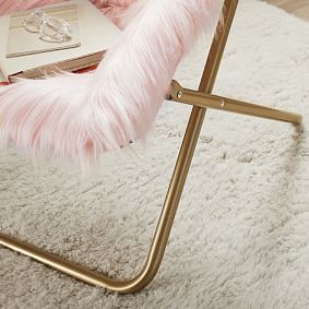 Himalayan Faux-Fur Blush Hang-A-Round Square Chair