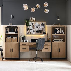 Kearny Smart Storage Desk &amp; Cubby and Cabinet Bookcase Set (106")