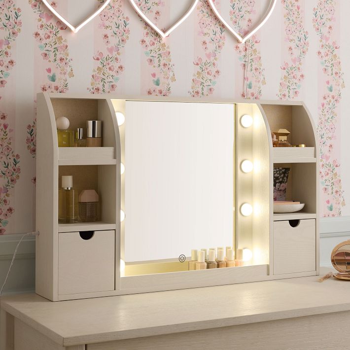 chinese dress ladies Vanity Desk With Mirror And Lights, Dressing Table With Large Drawer, 1  Level Storage Dresser & 3 Lighting Modes Adjustable Brightness, Suitable  For