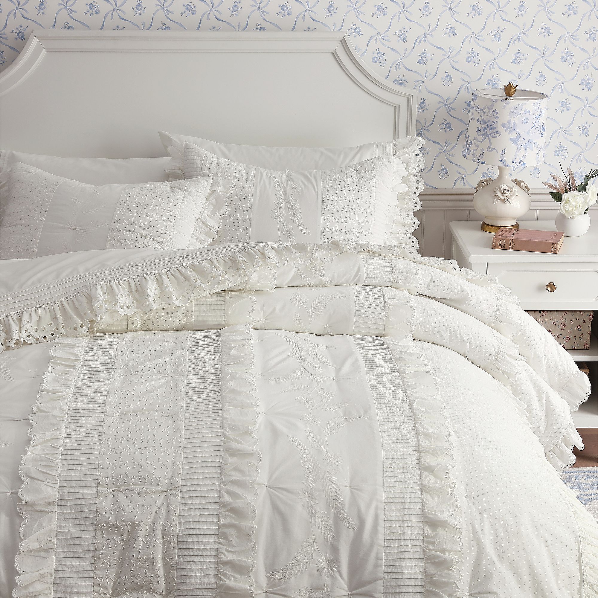 Cozy Line Home Fashions Lilac Romantic Embroidered Chic Lace 100% Cotton Quilt Set - Bedspread Coverlet - Multi-Color
