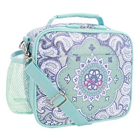 Gear-Up Aqua Silver Metallic Boho Medallion  Cold Pack Lunch Box