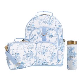 LoveShackFancy Blue Damask Backpack and Cold Pack Lunch Box Bundle, Set of 3