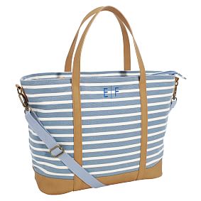 Northfield Stripe Light Blue Zipper Recycled Tote