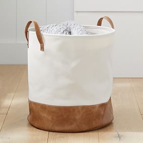Vegan Leather-Trim Canvas Bins