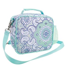 Gear-Up Aqua Silver Metallic Boho Medallion  Cold Pack Lunch Box