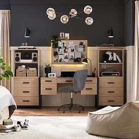 Kearny Smart Storage Desk &amp; Bookcase with Cubbies and Drawers Set (106")