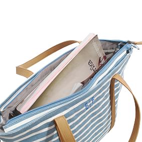 Northfield Stripe Light Blue Zipper Recycled Tote