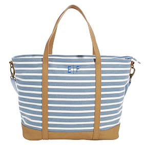 Northfield Stripe Light Blue Zipper Recycled Tote