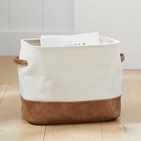 Vegan Leather-Trim Canvas Bins