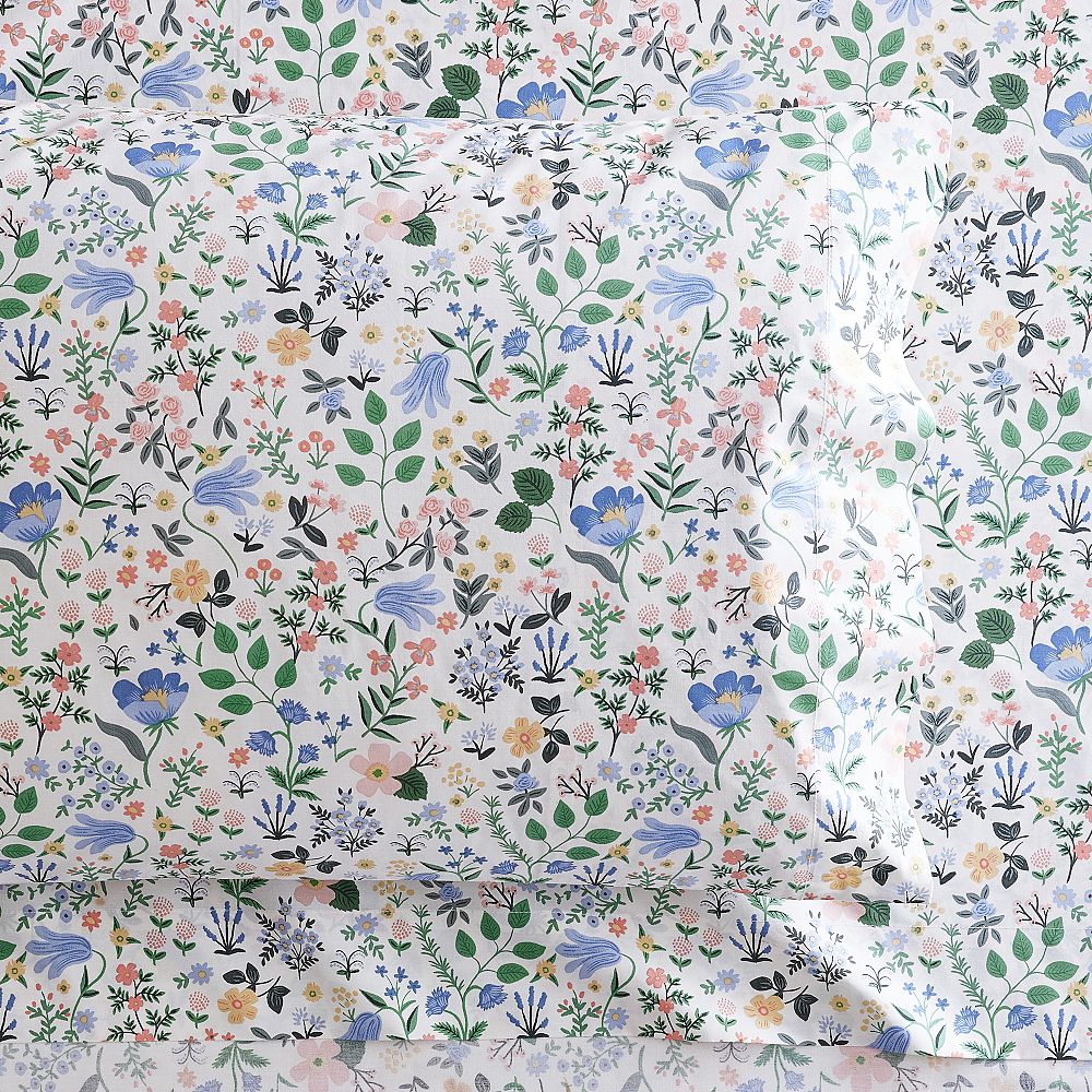 Rifle Paper Co. Bramble Fields Cream Organic Sheet Set - King, White Multi