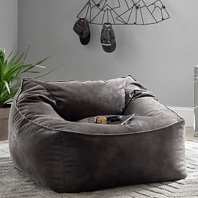 Large Textured Faux Suede Charcoal Modern Bean Bag Lounger