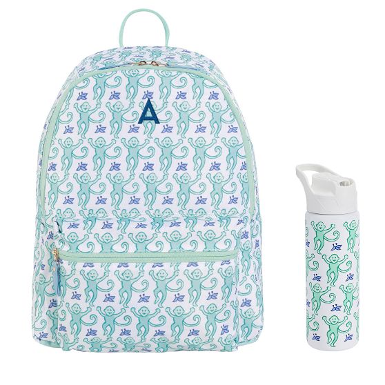 Roller Rabbit Blue Monkey Print White Backpack Monkey Fiora Set | Roller Rabbit main image 4