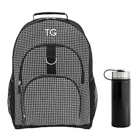 Gear-Up Reflective Grid Black Backpack &amp; Water Bottle Bundle