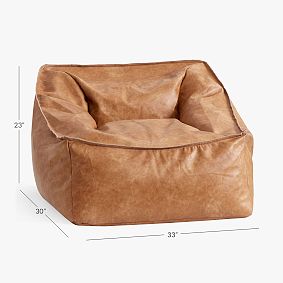 Large Faux Leather Caramel Modern Bean Bag Lounger and Pouf Set