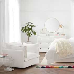 Linen-Blend White Cara Swivel Chair