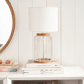 White Rattan Table Lamp
