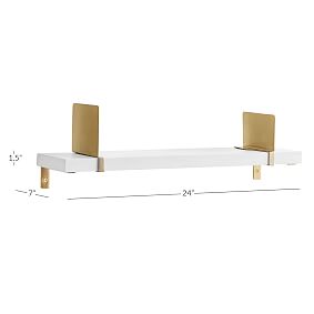 Wooden Shelf With Metal Bookend Sliders- White/Gold