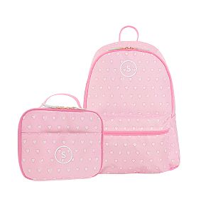 Colby Roller Rabbit Pink Hearts Backpack &amp; Cold Pack Lunch Box Bundle