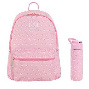 Colby Roller Rabbit Pink Hearts Backpack &amp; Water Bottle Bundle