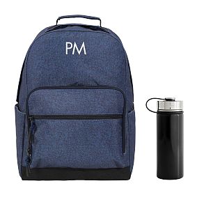 Gear-Up Heathered Navy Backpack &amp; Water Bottle Bundle