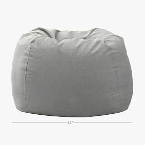 Large Chenille Plain Weave Washed Grey Bean Bag Chair